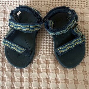 Teva Navy Blue Kids Sandals with Yellow-Striped Webbing